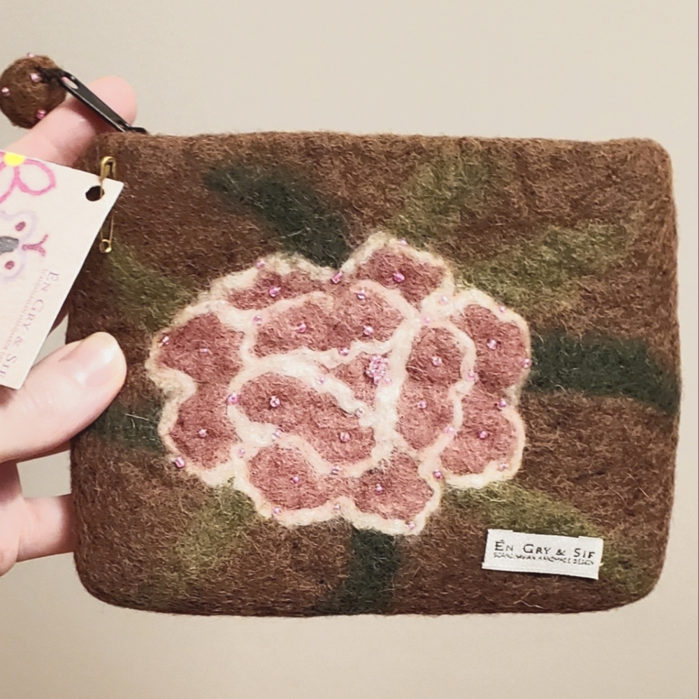 Felted Wool Zippered Pouch Purse